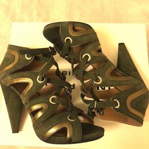 Sonia Rykiel Olive Suede with Pewter Leather Shoe